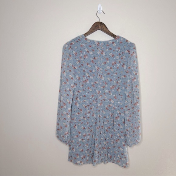 Nasty Gal Let's Grow Dancin' Floral Mini Dress Chiffon Puff Sleeve Blue Size 8 - Picture 5 of 10